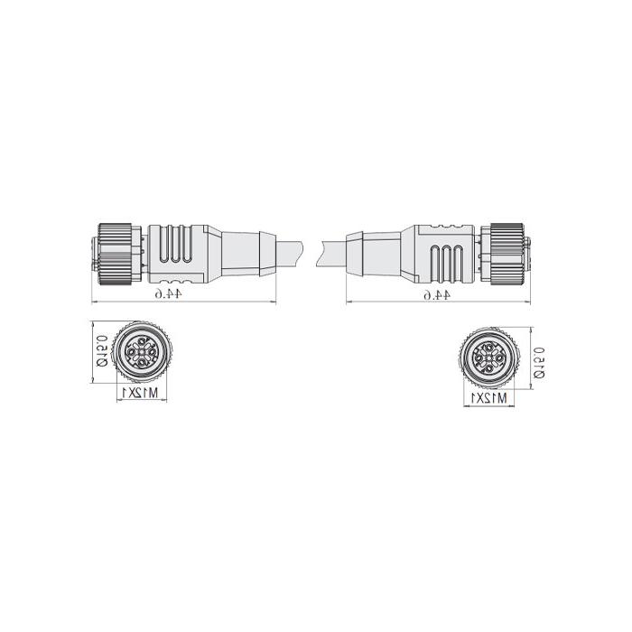 M12 4Pin D-coded、母头直型转母头直型、双端预铸PUR柔性电缆、黑色护套、64DD61-XXX