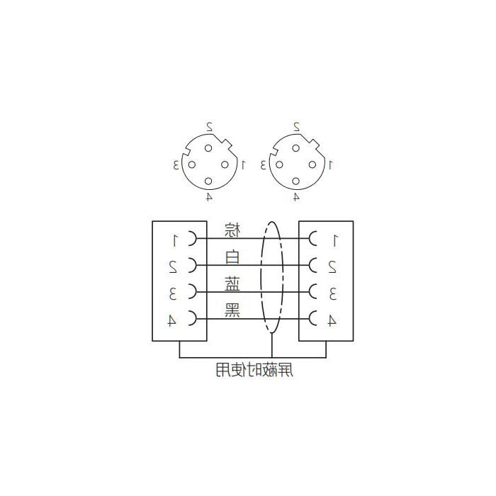 M12 4Pin D-coded、母头直型转母头直型、双端预铸PUR柔性电缆、黑色护套、64DD61-XXX